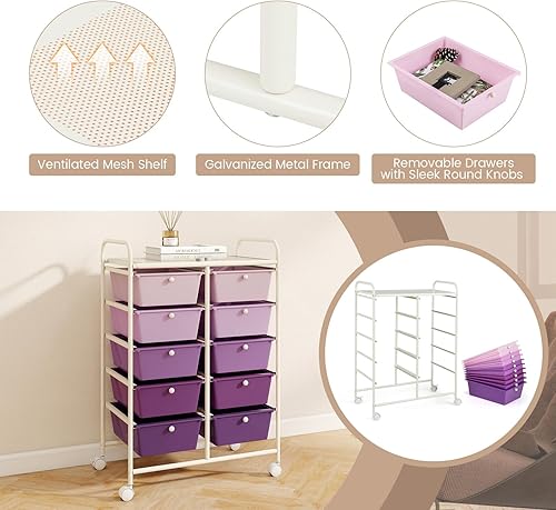 Vista 271 de LDAILY Carrito de almacenamiento con ruedas de 15 cajones, carrito rodante con cajones para aula, organizador de manualidades con ruedas con marco