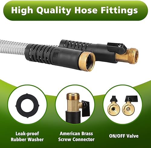 Miniatura 4 de Manguera de jardín de metal de 25 pies, manguera de agua flexible resistente con boquilla de pulverización de 10 vías, accesorios de latón macizo de