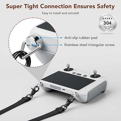 Miniatura 5 de Lykus Cordón, correa para el cuello, correa para DJI RC/RC 2/RC Pro/RC Plus, correa negra, tornillos triangulares, compatible con DJI Mini 4 Pro,