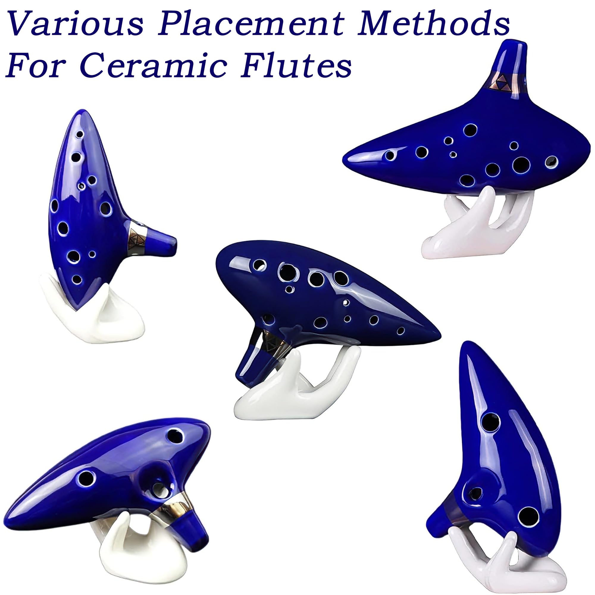 Ocarina, 12 Buche Alto C Leggenda di Ocarina, con Espositore a Forma di Mano, Custodia Protettiva, Cordino da Collo e Libro Canzoni, Adatto ai principianti (blu)