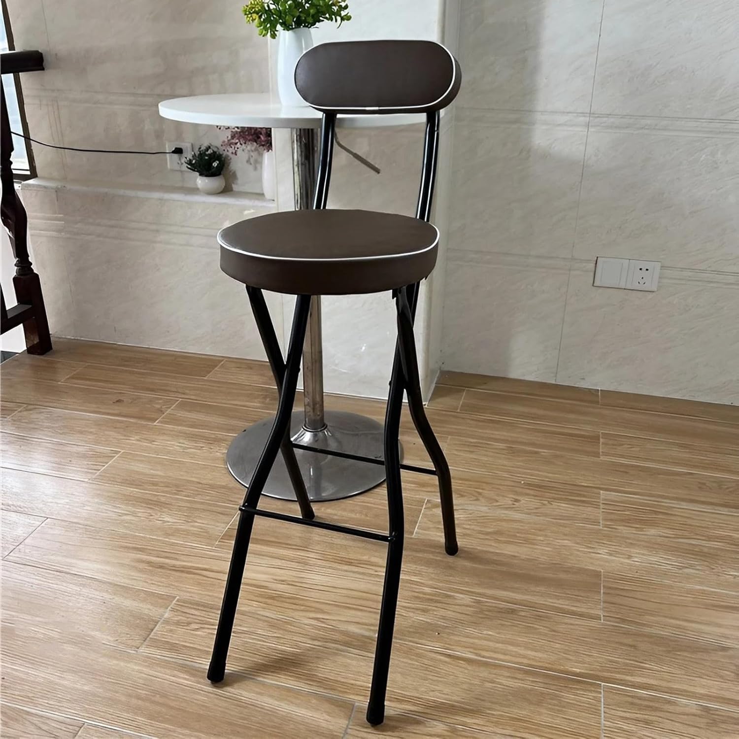 Cushioned Padded Folding Bar Stool with Backrest, 28/30Inch Tall Folding Breakfast Bar Stool for Adult Kitchen Bar Garden Indoor Outdoor (Black,70Cm(28Inch))/Black/75Cm(30Inch)