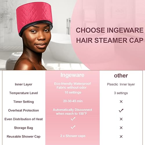 Miniatura 32 de Tapa térmica para acondicionamiento profundo, tapa térmica para cabello natural, portátil, eléctrica, para uso doméstico, color negro sólido