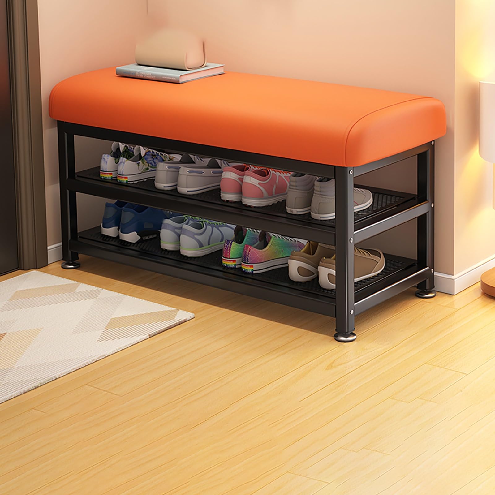MSHGSKU Upholstered Entryway Bench with Shoe Rack Space Saving Shoe Storage nizer for Hallway & Living Room (ge 80x30x50cm)