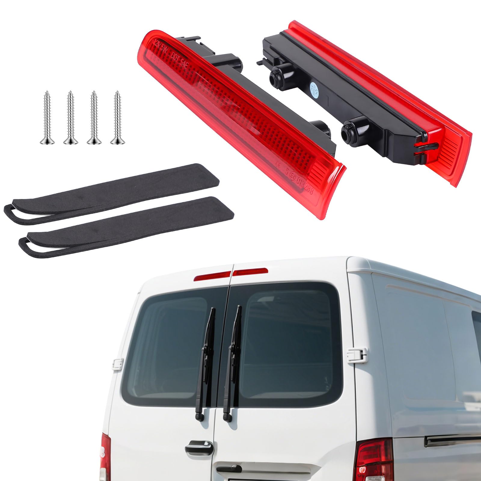 CPROSP 1 Paire Troisième Feu Stop 12V, Feu de Stop Arriere Compatible avec VW T5 T6 2003-2016, Rouge, Modèles avec Porte Battante Uniquement, 7E0945097E, 7E0945097F