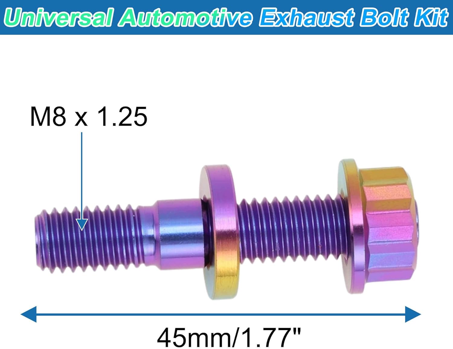 12 Set Titanium Exhaust Manifold Bolt M8x45mm Pitch 1.25 Exhaust Manifold Stud Kit Screws Nuts Washers Candy-Colored
