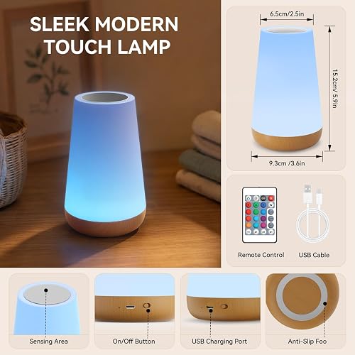 Auxmir Night Light, LED Touch Bedside Table Lamp, Remote Control Dimmable Light with RGB Color Changing, USB Rechargeable, Portable Lamp for Children, Kids, Bedroom, Living Room, Camping - 8