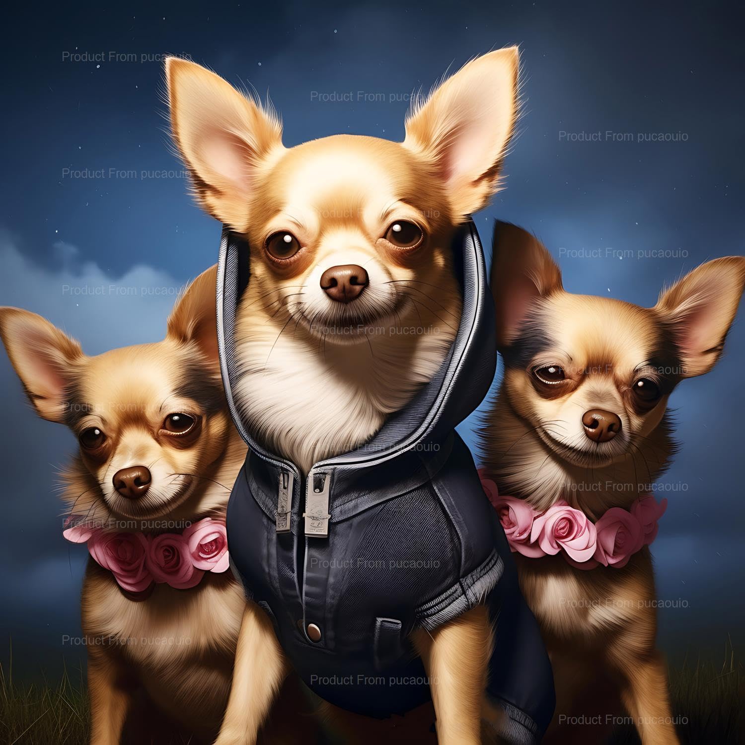 pucaouio Cute Long Haired Chihuahua Diamond Painting Kits - Cute Chihuahua Dog Diamond Painting, Full Round Diamond Art Kits, Home Wall Decor 20x24 inch