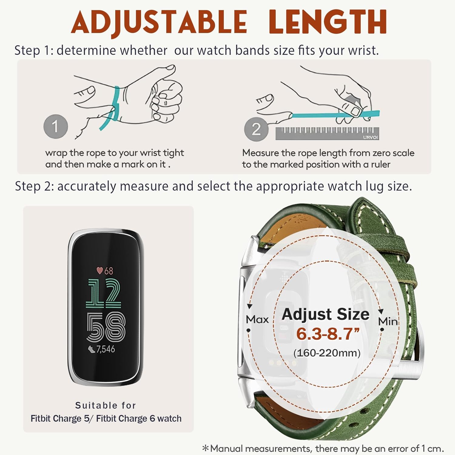 Compatible with Fitbit Charge 5/Fitbit Charge 6 Bands Women Men,Soft Cowhide Leather Wristbands for Fitbit Charge 5/Charge 6 Advanced Fitness Tracker