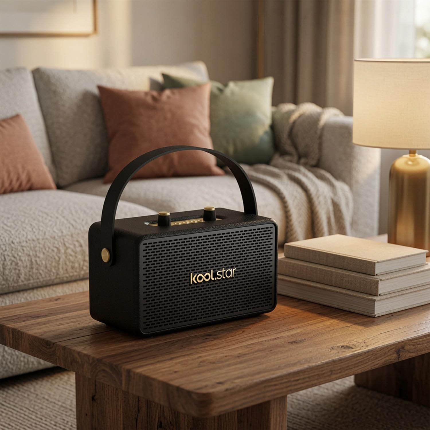 Springstone Enceinte Bluetooth 5.3 Vintage 2x25W TWS USB TF AUX Finition Similicuir Noir Or