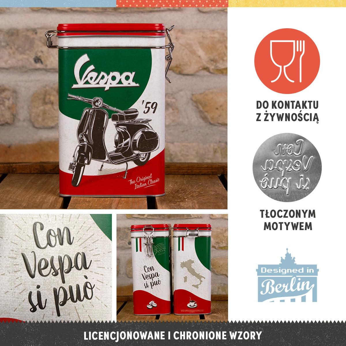 Nostalgic-Art Retro puszka na kawę, 1,3 l, Vespa – The Italian Classic – Pomysł na prezent dla miłośników skuterów, Official License Product (OLP), z pokrywką aromatyczną, Styl vintage