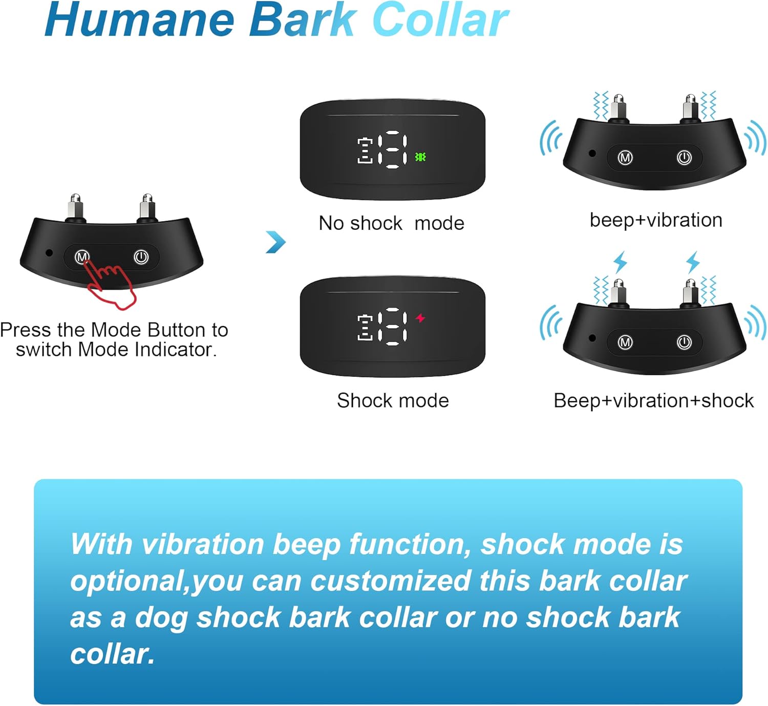 Bark Collar for Medium Large Dogs with Beep Vibration Intensity Adjustable Bark Collar for Small Dogs 5-15lbs Anti Barking Collar Rechargeable : Pet Supplies