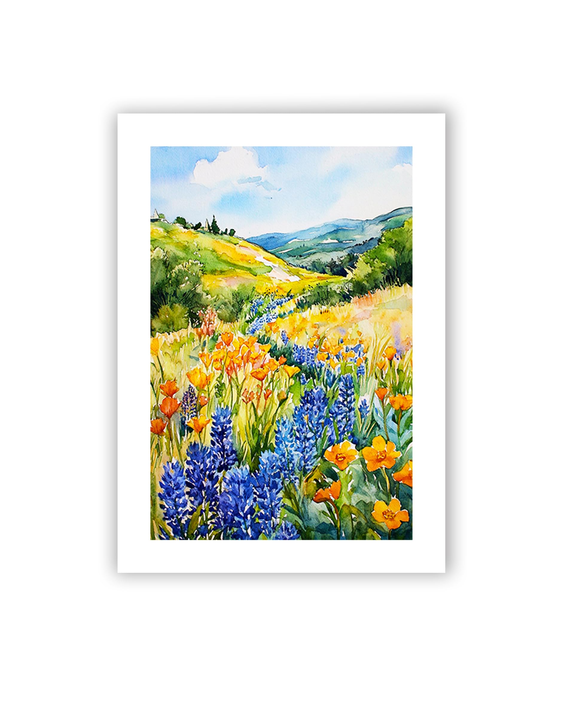 Lot de 10 cartes de vœux motif paysage floral avec enveloppes - Intérieur vierge - Image aquarelle d'une belle scène florale - Cadeau idéal