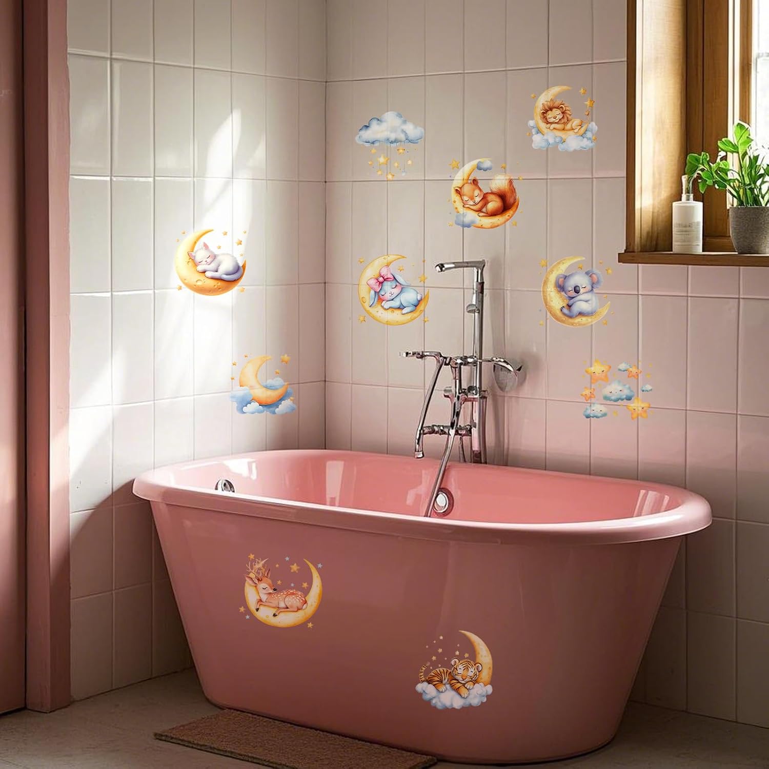 GLOBLELAND 18 Sheets Moon Animals Colorful Transfer Stickers 3.9x3.6inch Sleeping Animals Transfer Decal Rub on Transfer for Furniture Vase Glass Art Crafts Decorations