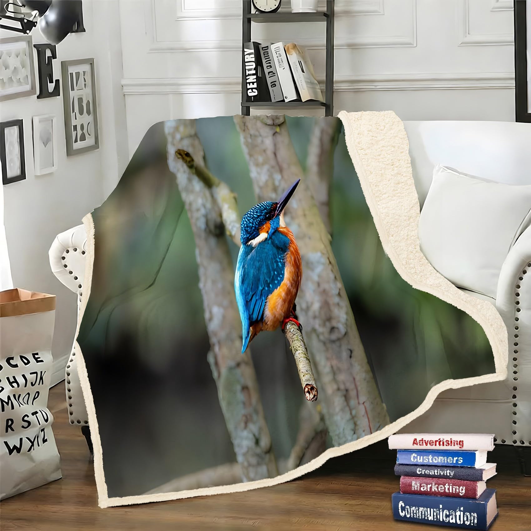 LLSZAHD Green Hummingbird Sherpa Throw Animals Soft and Fluffy Fleece Throw Blanket, Cozy Bed Throw for Sofa, Armchair or Travel, 130 x 170 cm