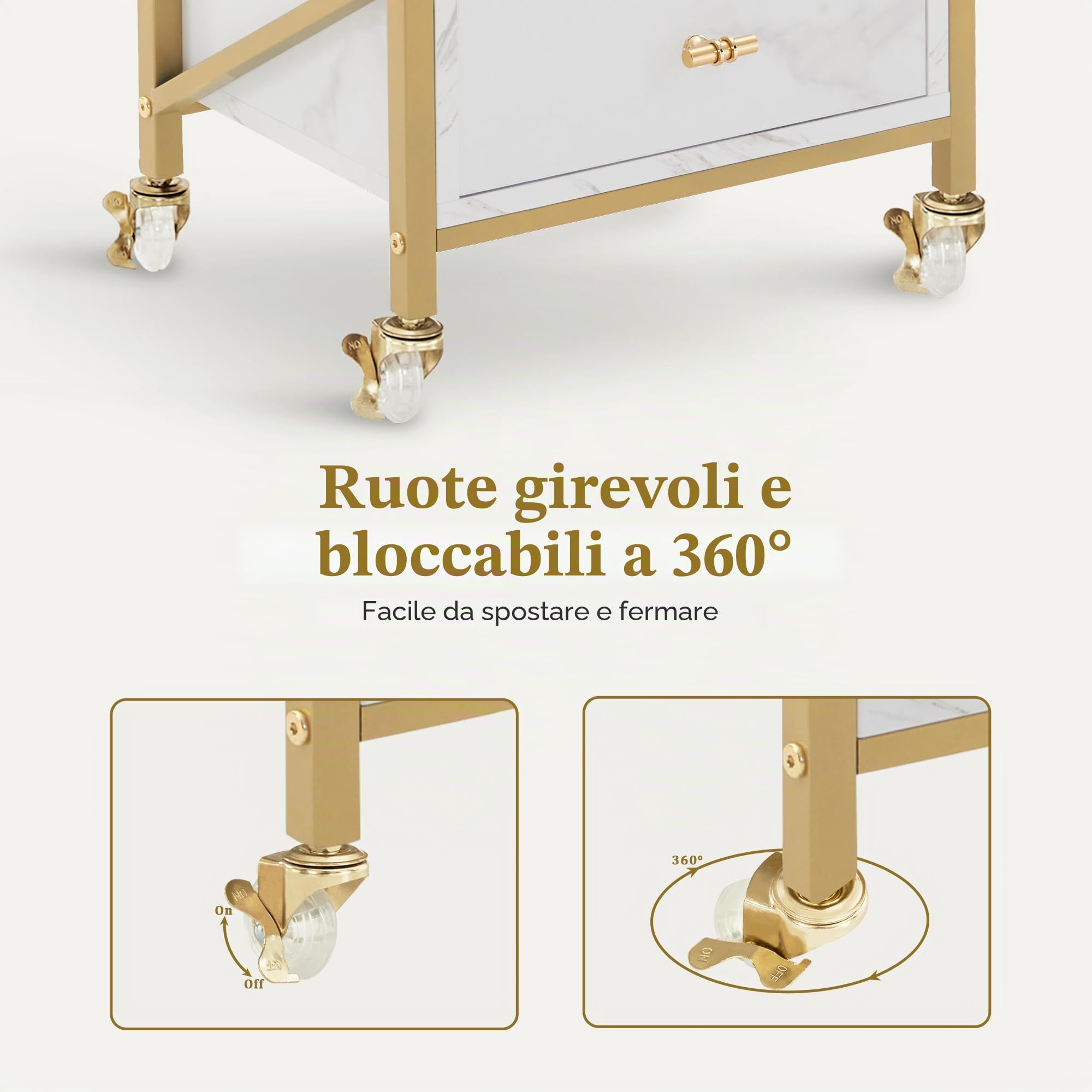 MCombo M Carrello da parrucchiere con ruote e 3 cassetti, carrello da servizio nero e oro, carrello da salone con 2 ripiani, carrello da lavoro per bagno, 30x40x97cm, 0048