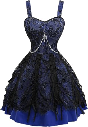 Gothic Victorian Lorita Floral Lace Overlay Cross Chain Ruffles Layered A Line Goth Vintage Dress