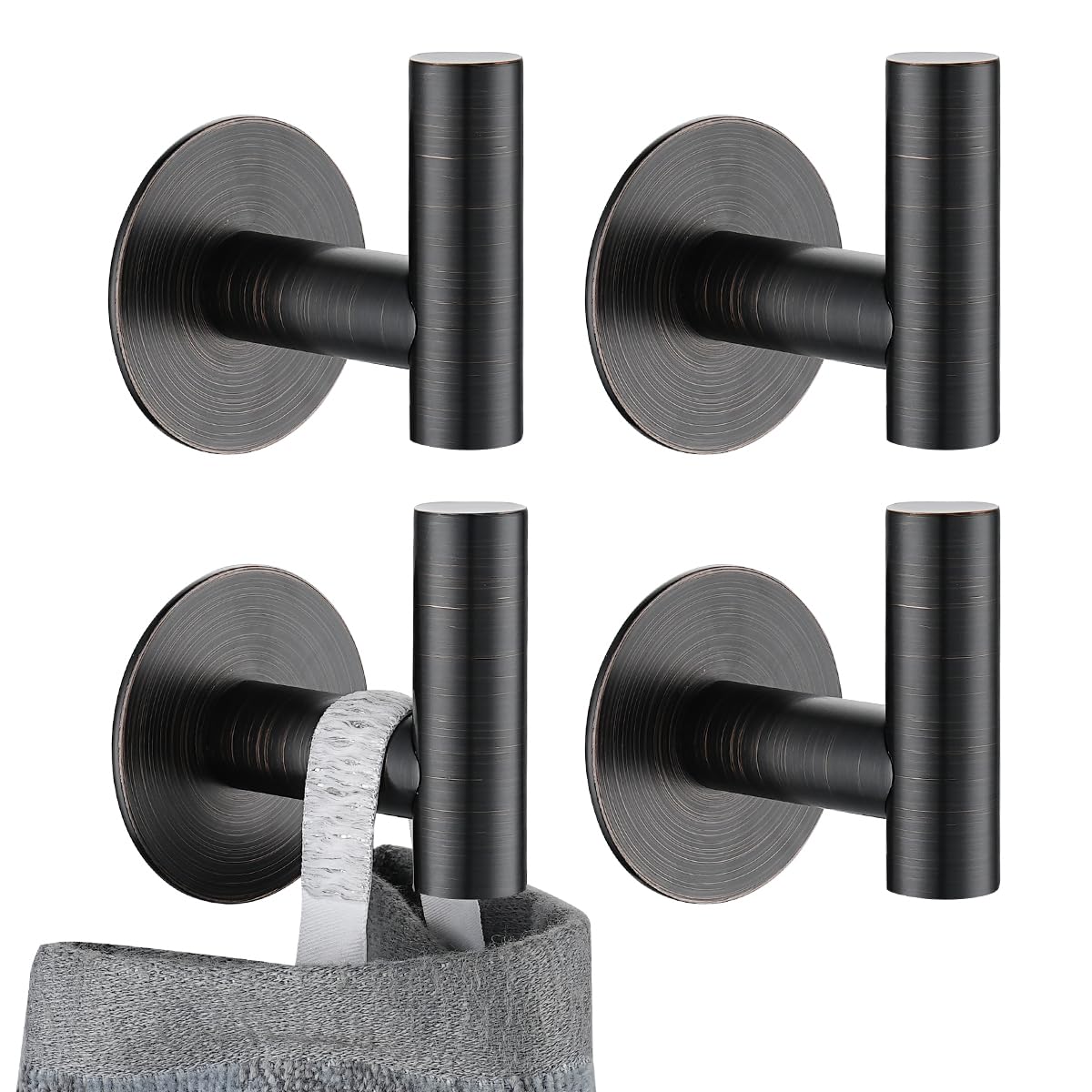 JQK ATH110-ORB-P4 - Ganchos Autoadhesivos para Colgar Toallas, Colgadores Adhesivos Resistentes para Pared, sin Taladro, para Baño, Cocina, Garaje, Paquete de 4, Acero Inoxidable 304, Bronce Aceitado