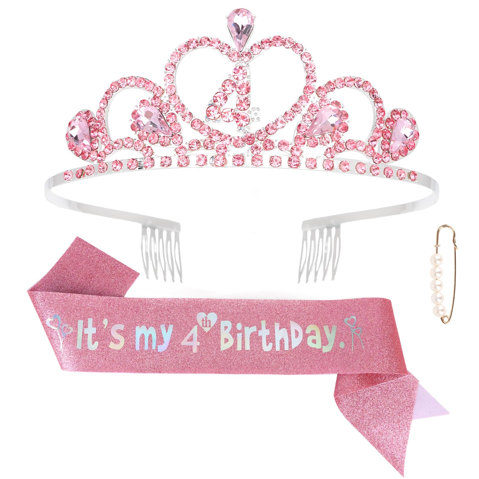 Jaciya 4th Birthday Crown & Sash Pink Birthday Decorations