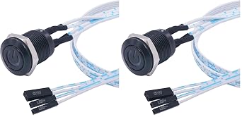 weideer 12mm Momentary Push Button Switch Metal Chassis Switch Waterproof 6V Blue Ring LED Power Symbol Light ON/Off Switch with Wire for 12mm 1/2" Mounting Hole M-12-POWER-BK-BU-X Pack of 2