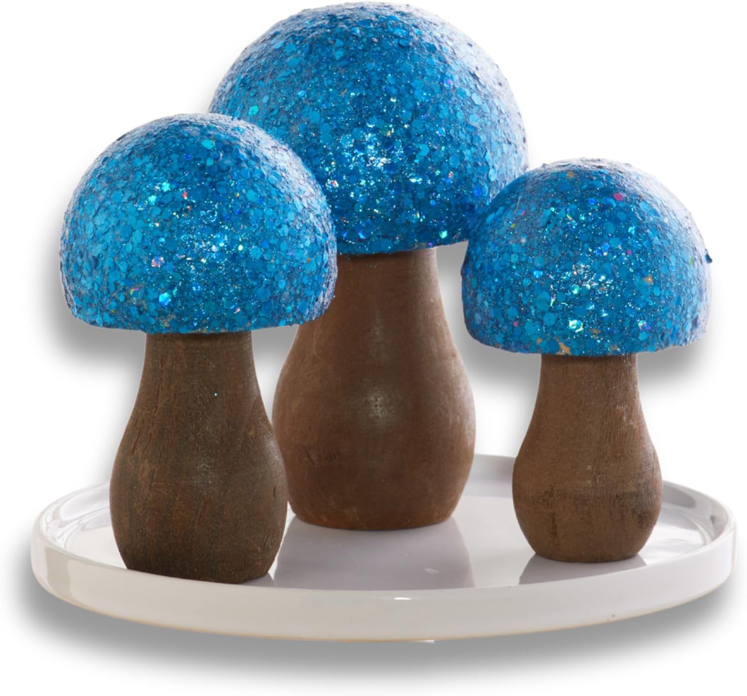 Your Heart's Content Glitter Mushrooms, Set of 3, Blue Chunky Glitter, Cute Mushroom Decor, Sparkle Aesthetic, Room Decor, Glitz + Glam, maximalist, Holographic (Blue)