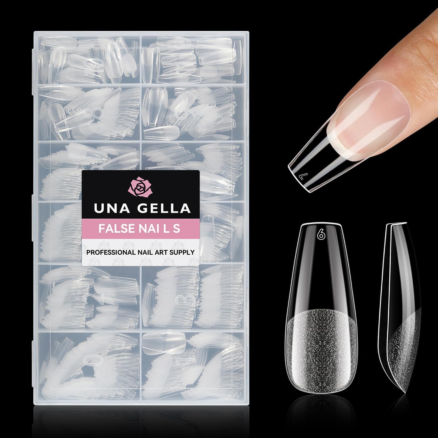 UNA GELLA Medium Coffin Nails Tips 504pcs - Gel Nail Tips Coffin Acrylic Full Cover Pre-buff Soft Gel Nail Tips Half Matte For Nail Extension Home DIY