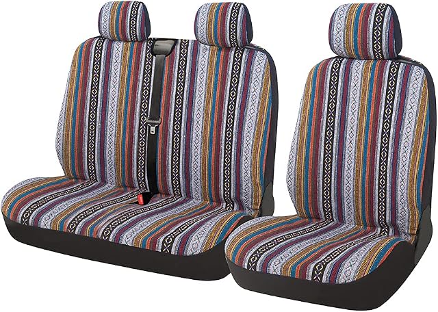 AUTOYOUTH Universal Auto Baja Saddle Blanket Bucket Seat Cover Weave Aztec Tribal Ethnic Navajo Print Stripe Car Seat Accessories for Car,Truck, Van, SUV - Airbag Compatible (2+1)-Pink