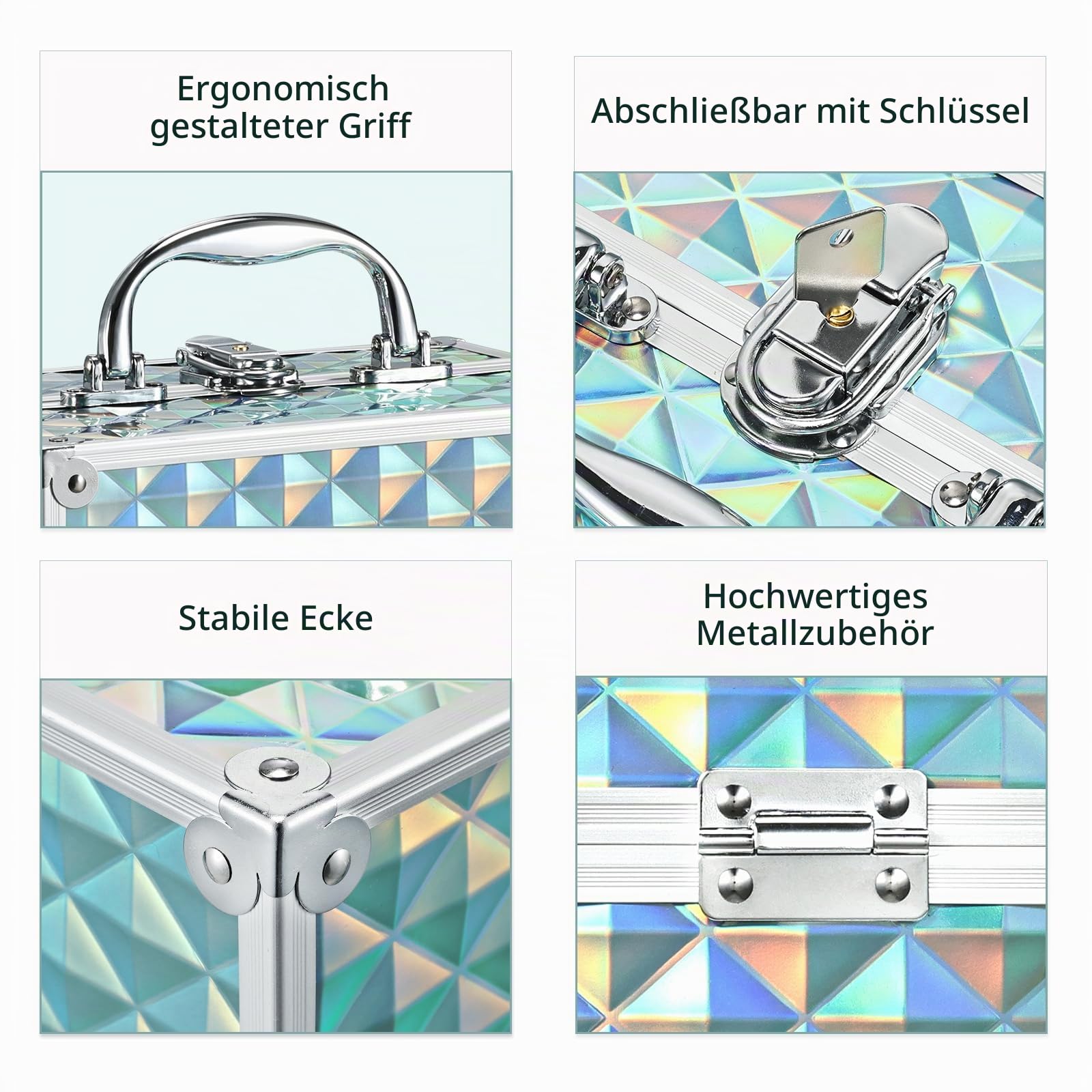 Frenessa Make-up-Koffer mit 4 Ablagen, abschließbar, Kosmetik-Organizer, Aufbewahrungsbox für Kinder, Glänzendes Blau, 22.5x16x17cm, Schminkkoffer für Kinder, Mädchen und Frauen