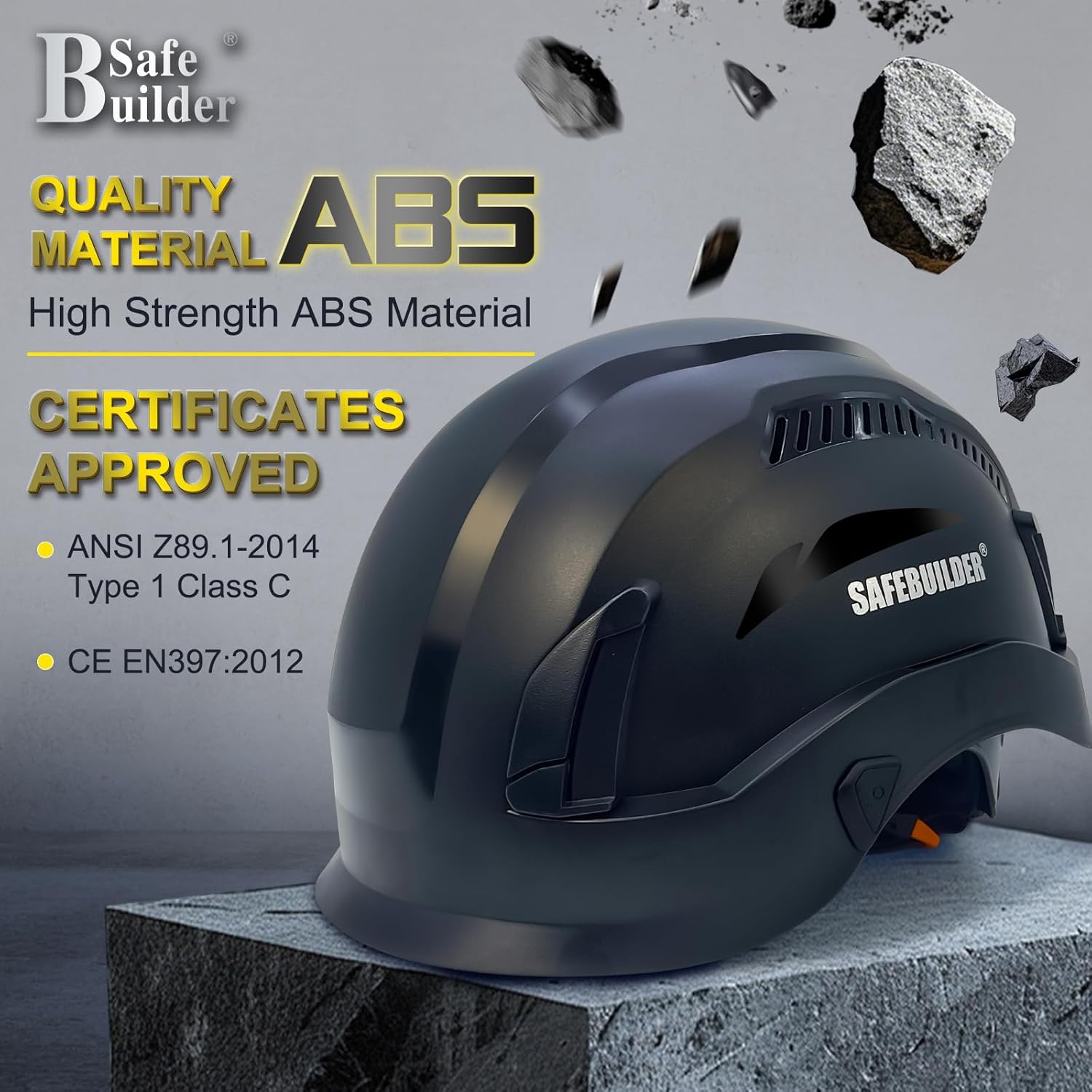 SAFEBUILDER Safety Helmet Hard Hats Construction Head Protection 6-Point Suspension Lightweight Work Outdoor,Industrial ANSI Approved