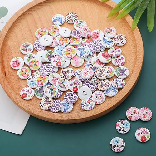 Miniatura 6 de 200 botones de madera pintados, 2 agujeros redondos de madera para coser álbumes de recortes, accesorios de ropa de manualidades, 0.71 pulgadas