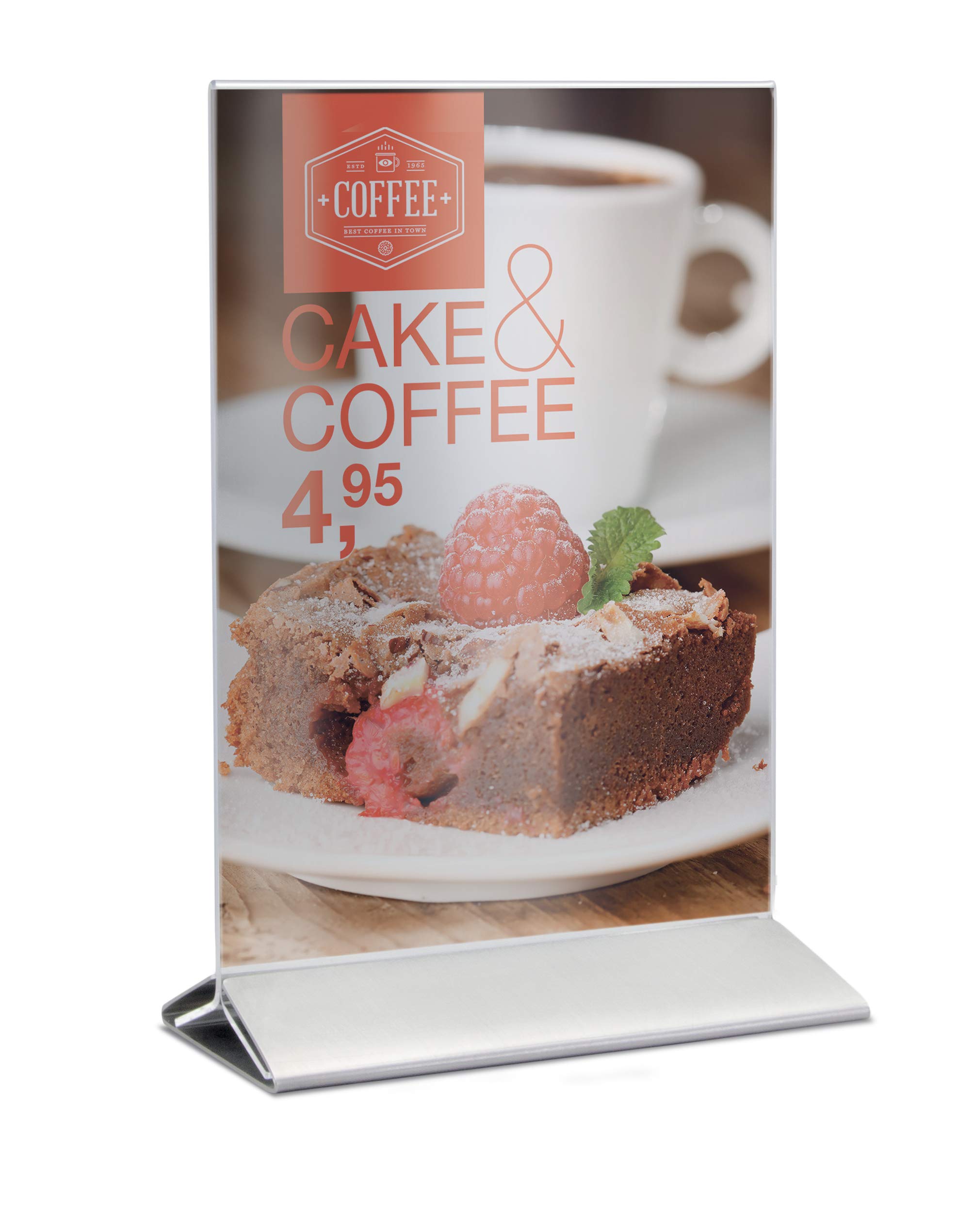 Support A5 Transparent En Acrylique Avec Base En Bois - Présentoir Double Face Pour Menus Et Affiches (21x14.8 Cm)