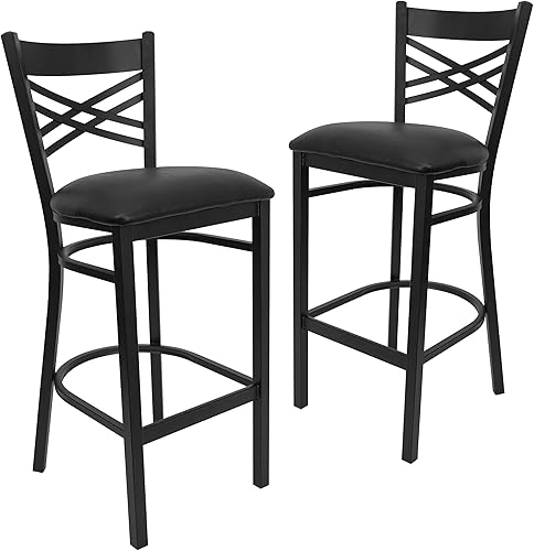 Vista 15 de Flash Furniture HERCULES Series Black ''X'' Back Metal Restaurant Barstool - Asiento de vinilo negro Asiento de vinilo negro/marco de metal