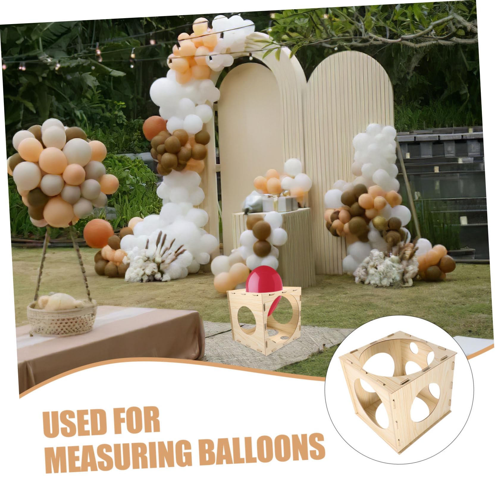 Operitacx Ballonmessgerät Zusammenklappbar Holz und Größenmarkierung mit 9 Löchern zum Messen von Ballons Einfache Bedienung für Hochzeiten und Geburtstagsfeiern