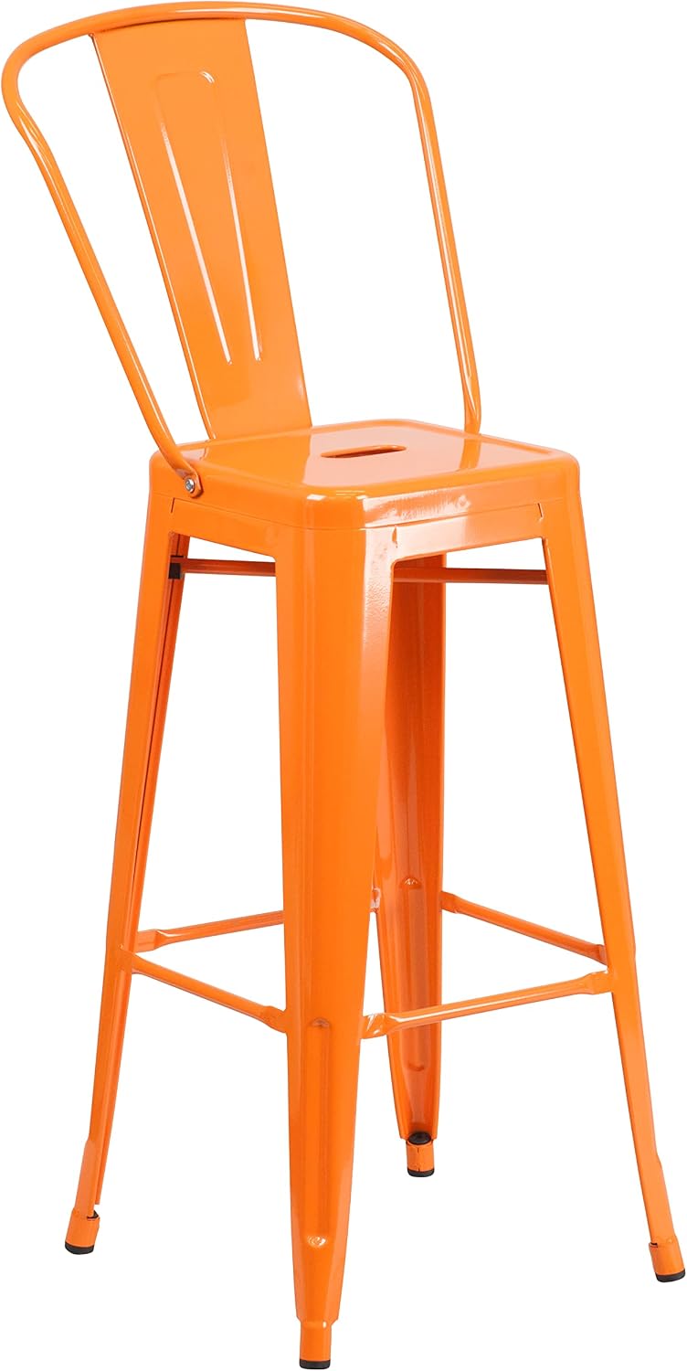 Flash Furniture Callum Commercial Grade 30" Round Orange Metal Indoor-Outdoor Bar Table Set with 4 Cafe Stools