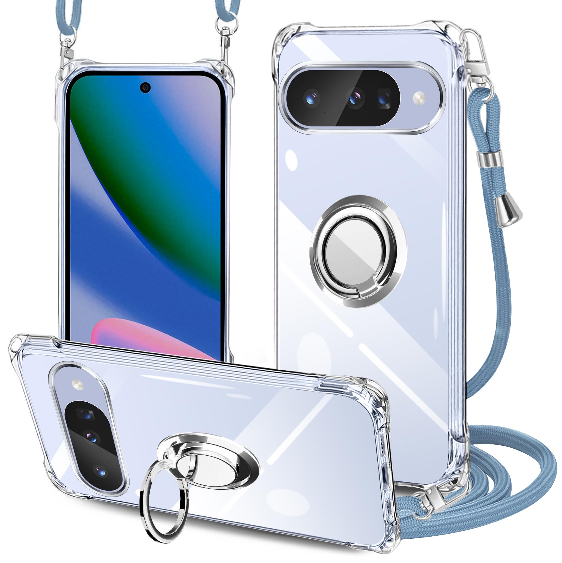 Google Pixel10 ケース クリア pixel 10 カバー ネック リング付き ショルダー 耐衝撃 対応 グーグルピクセル10 ケース 肩掛け 斜めかけ 縄掛け 透明 TPU ストラップ付き 携帯カバー 薄軽型 紐付き ネックストラップ ショルダー 肩掛け 縦/横2WAY 長さ調整可能 取り外し可能(縄掛け-ブラック)