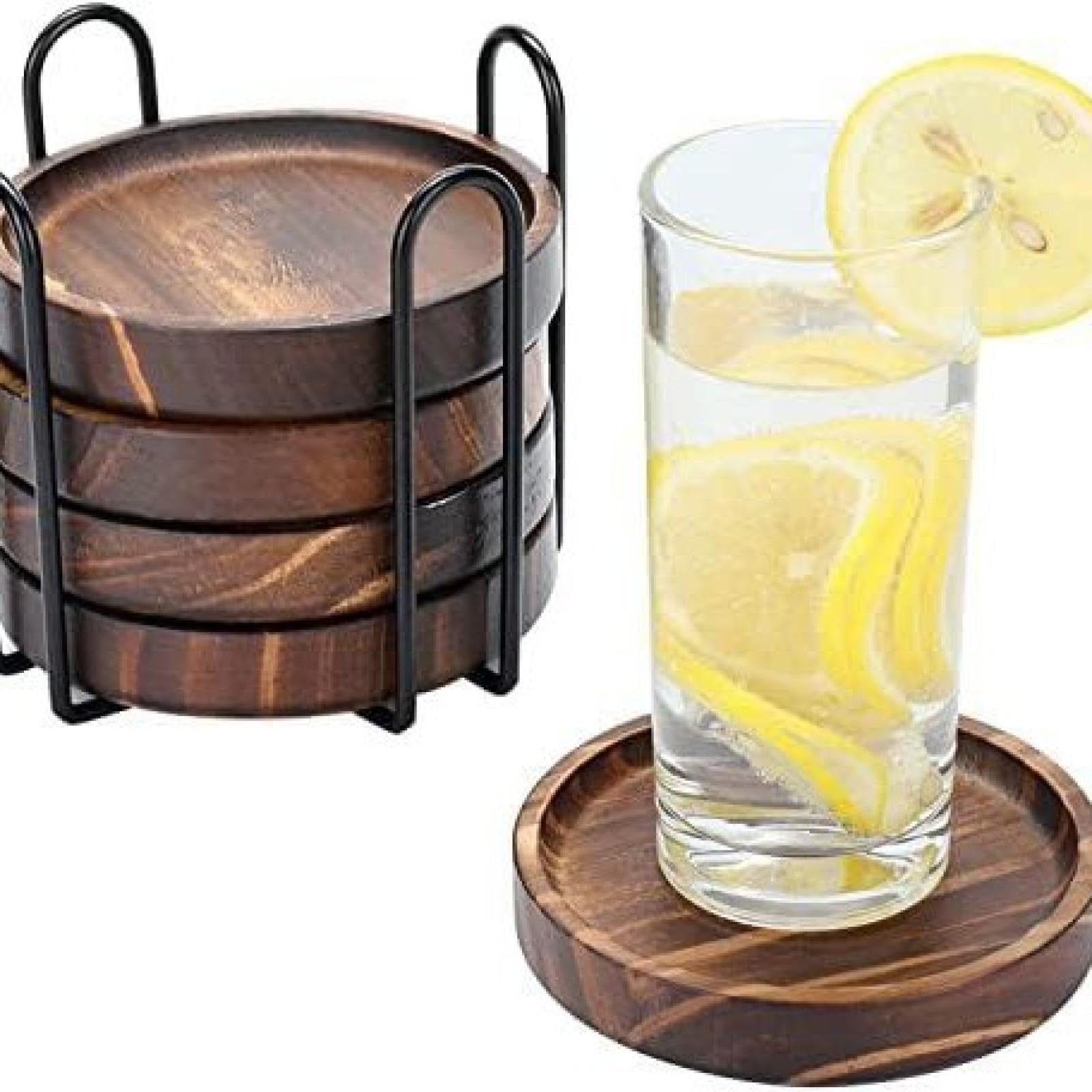 Dessous de verre en bois 3D anti-tache lot de 5 avec support pour vos verres