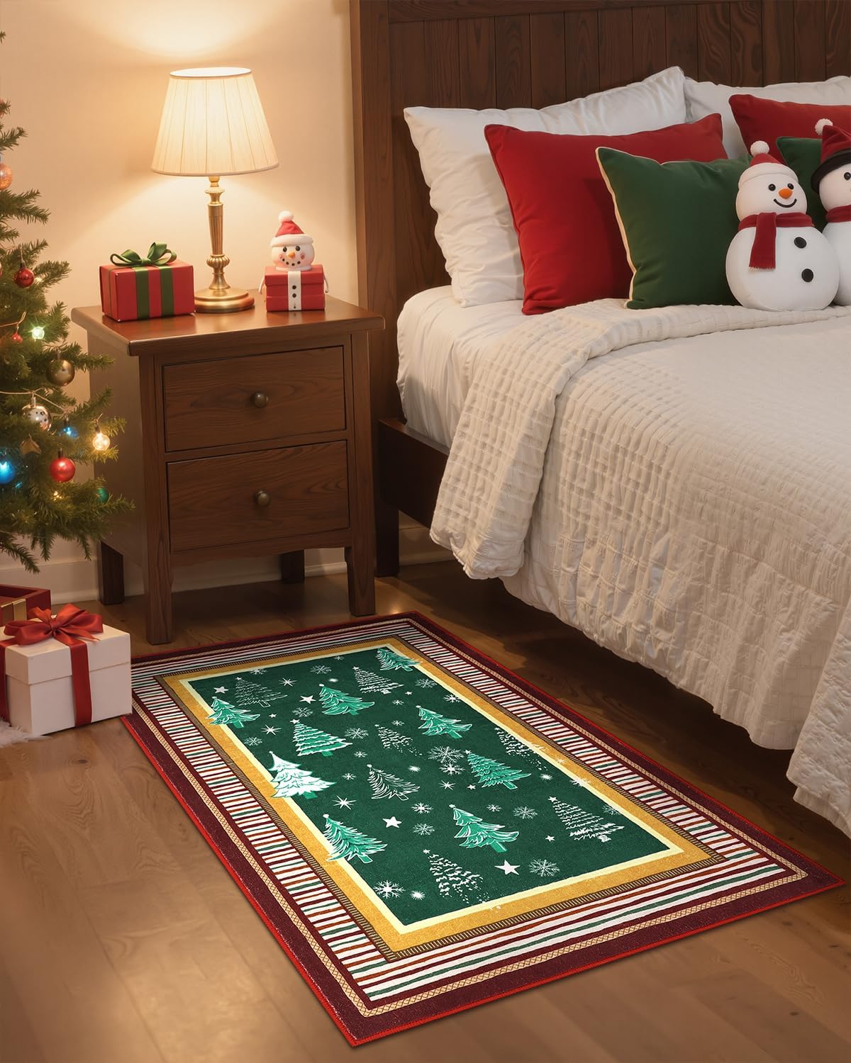 garveehome 2x3 christmas rug for entryway non slip, christmas tree and snowflake print kitchen rugs washable area rug, low pile soft green holiday decor small carpet for entrance indoor christmas green 2' x 3' (rectangular)