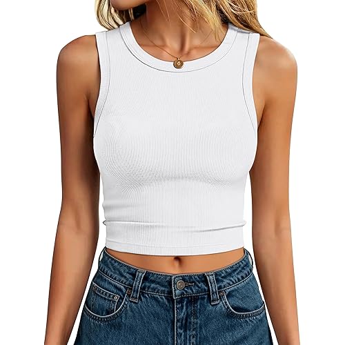 ANRABESS Womens Crop Tank Tops High Neck Sleeveless Ribbed Knit Slim Fit Shirts 2026 Summer Casual Basic Workout Clothes