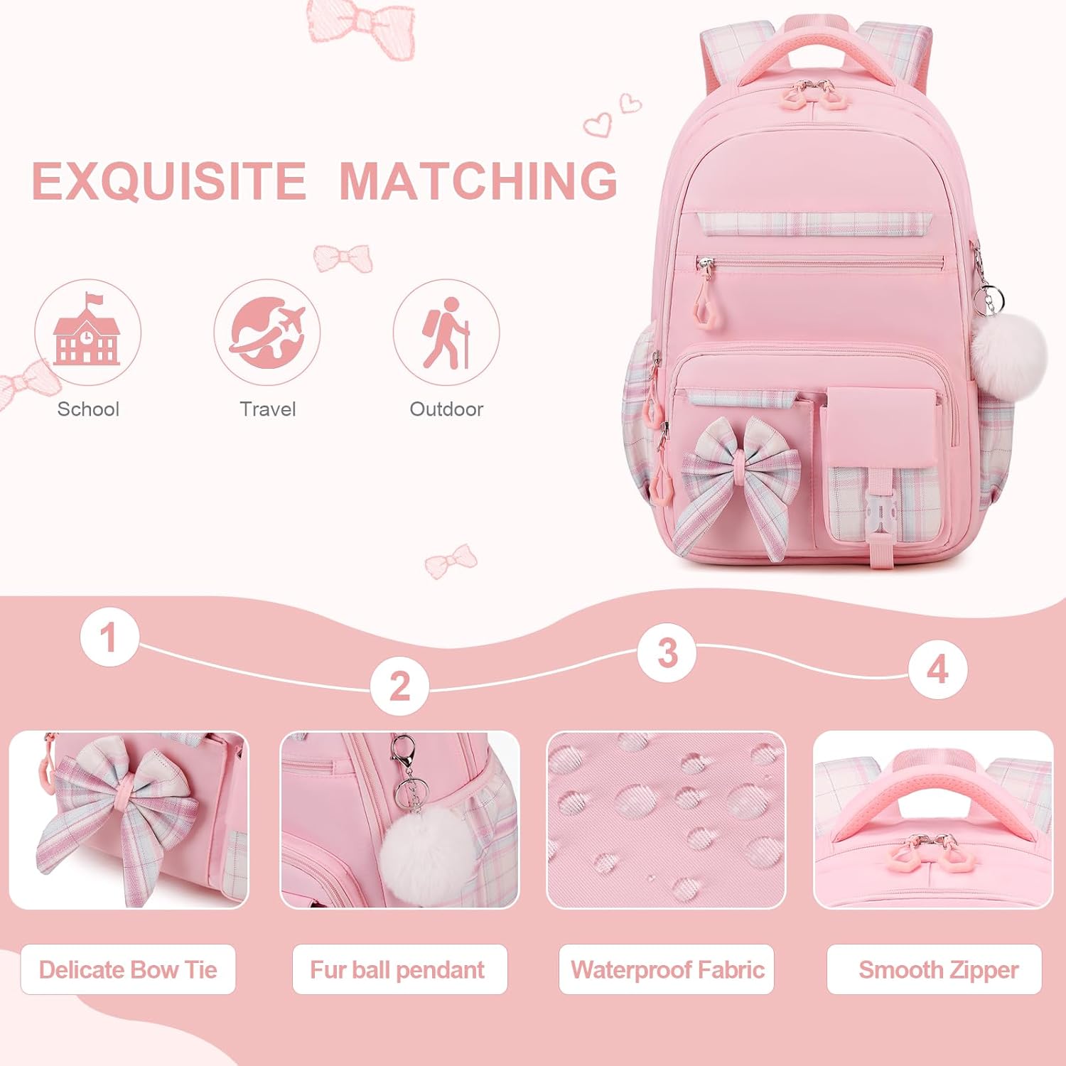 Backpack for Girls, 3PCS Girls Backpack for School with Lunch Bag Pencil Case, Cute Kids Teens Bookbag for Kindergarten Elementary Preschool Middle School - Image 5