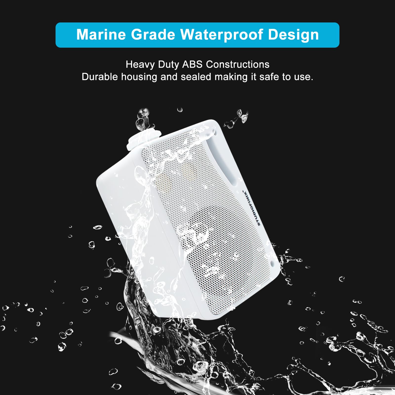 STUDIOFINIX wasserdichte Outdoor-Lautsprecher verkabelt-3,5 Zoll 3 Weg 200W Surface Marine &Wall Mount Lautsprecher- Heavy Duty ABS Grill,geeignet für Haus, Boot, Poolside, Terrasse（Weiß）