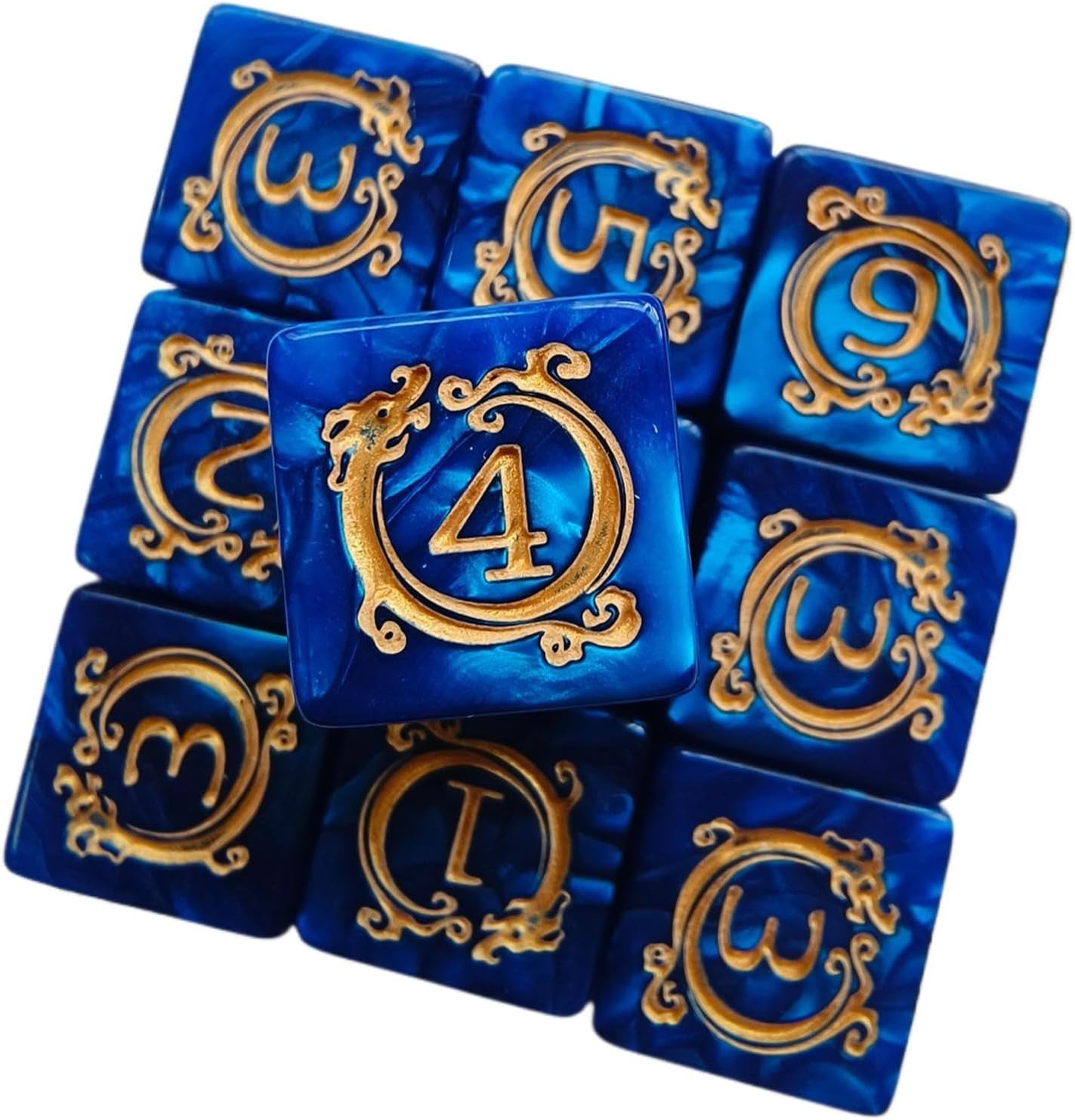 Polyhedral Dice – 10x 1.7cm Acrylic, Dragon Design Set, Table Game | Great for Role Playing Campaigns, Board Nights, Desk Decor Display, Vehicle Interior Accent, Hobby Collection Showcase