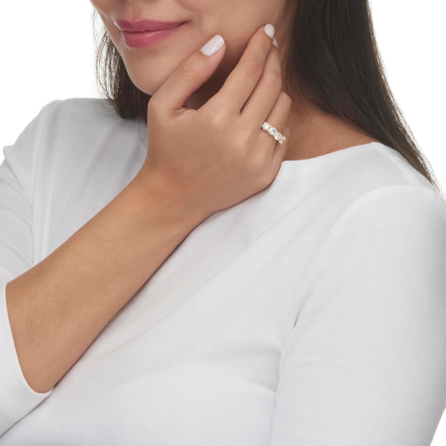 Palm Beach Jewelry 14K Yellow Gold over Sterling Silver Round Cubic Zirconia Wedding Band Ring - Image 4