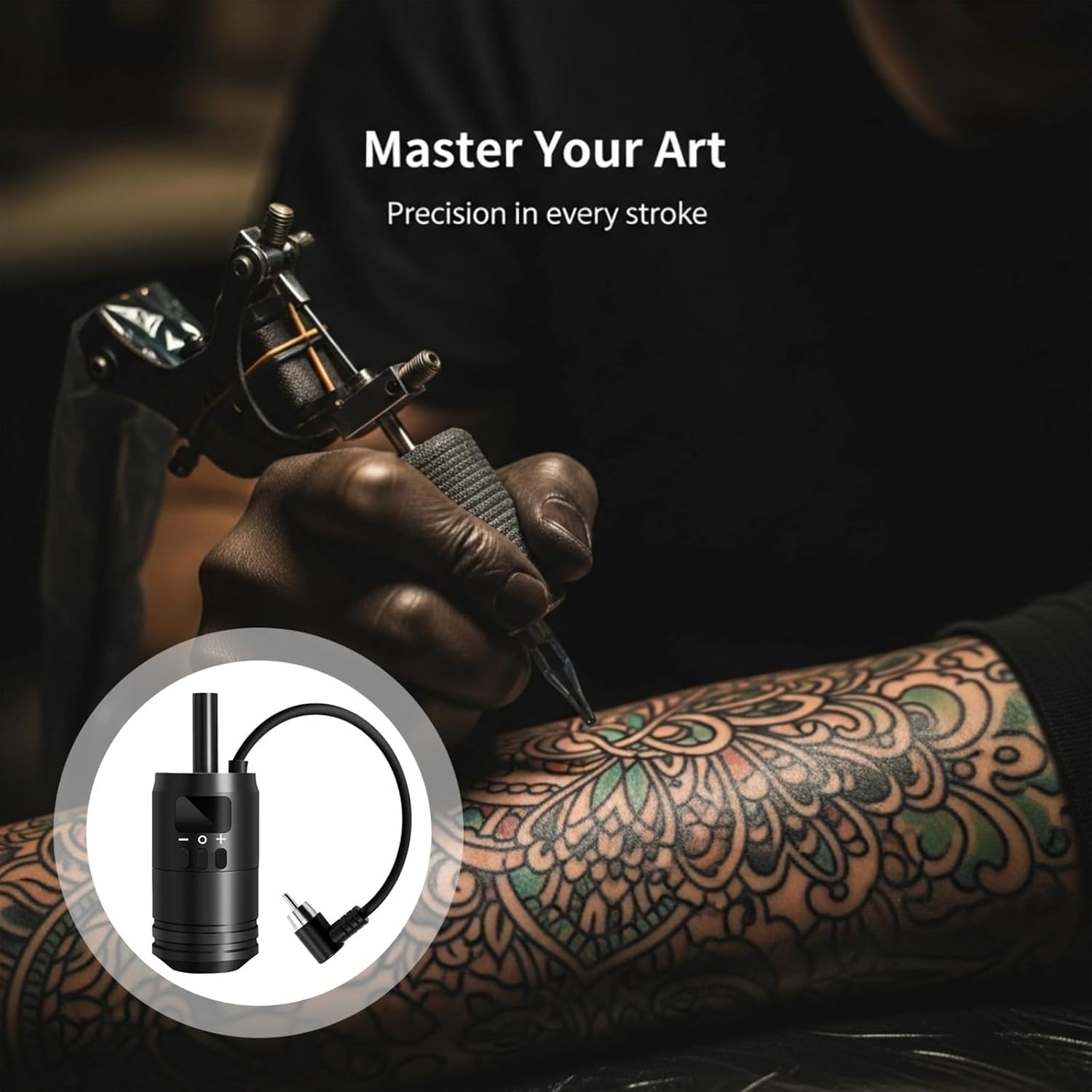 Generic 2 in 1 Tattoo Battery Grip, Tattoo Pen Kit with Led Display & 3 Needles, 4.8V-12V Adjustable Wireless Control Handle, Compatible with Most Tattoo Machines