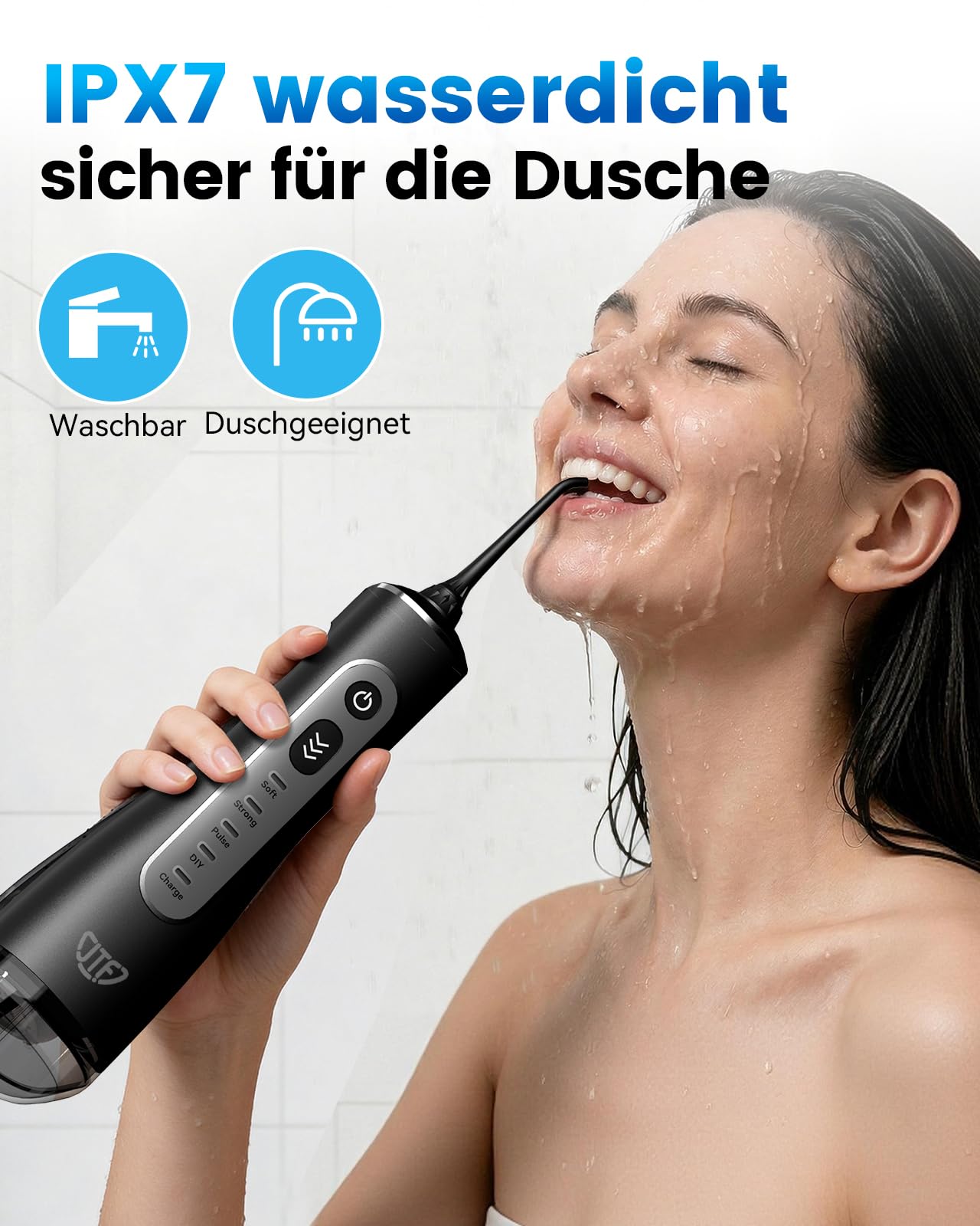 JTF Jet Dentaire Hydropulseur Oral - 300 ML Sans Fil Irrigateur, 3+1 Modes, Étanche IPX7 Water Flosser, Idéal pour Orthodontie, Appareil Dentaire, Gencives Sensibles Maison et Les Voyages(Noir) - 5