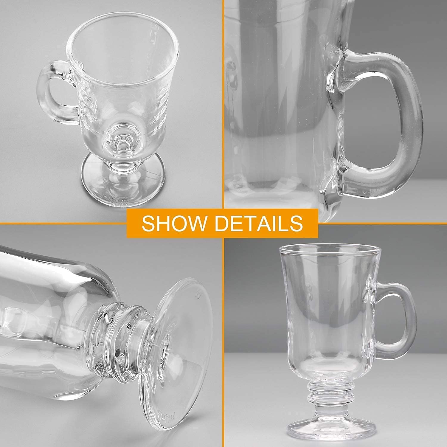 Saaikee Irish Glass Tea & Coffee Mugs with Handle for Juice Milkshake Ice-Cream Multipurpose Use (280 ML) Set of 4 4