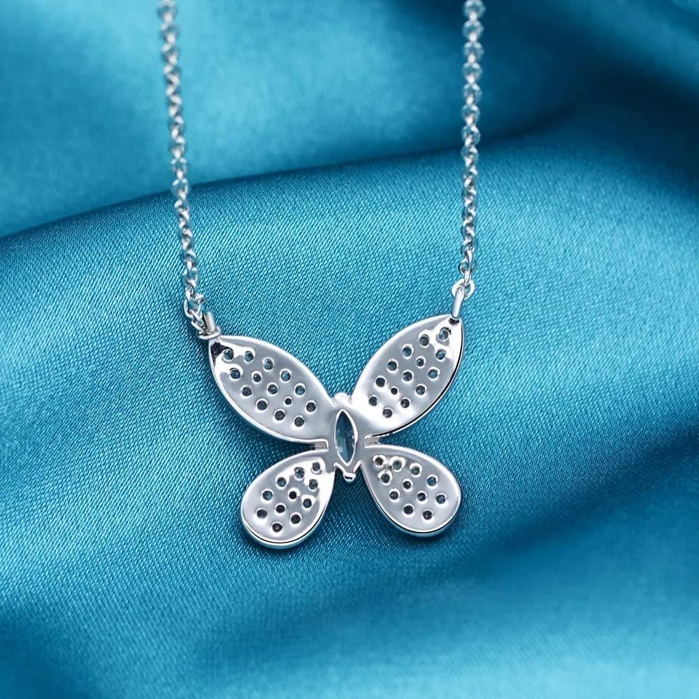 collane con ciondolo in zaffiro bianco tagliato, gioielli in argento sterling 925 con farfalla