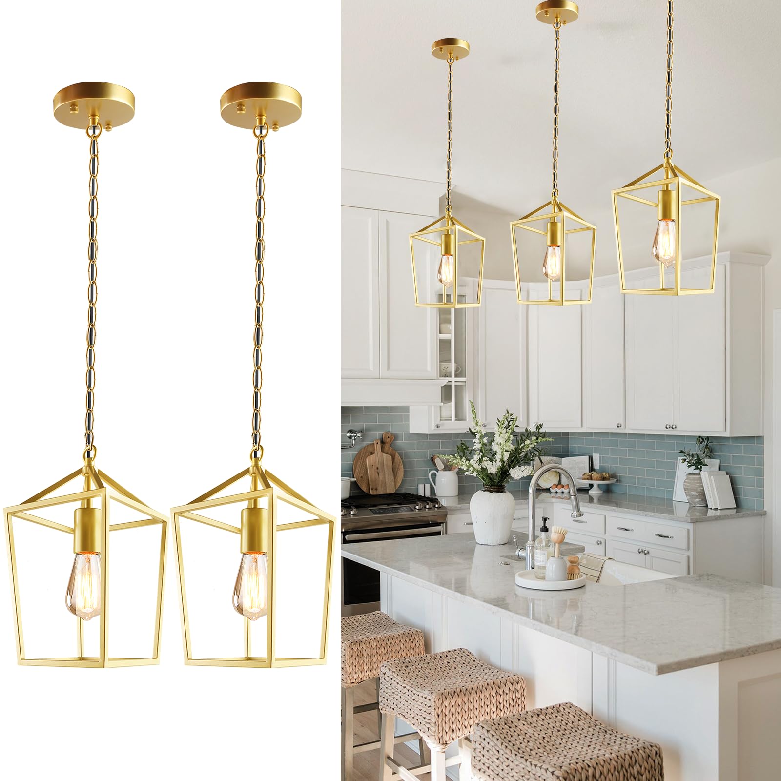 Sheetea 2 Pack Pendant Lights Kitchen Island, Modern Gold Light Fixtures