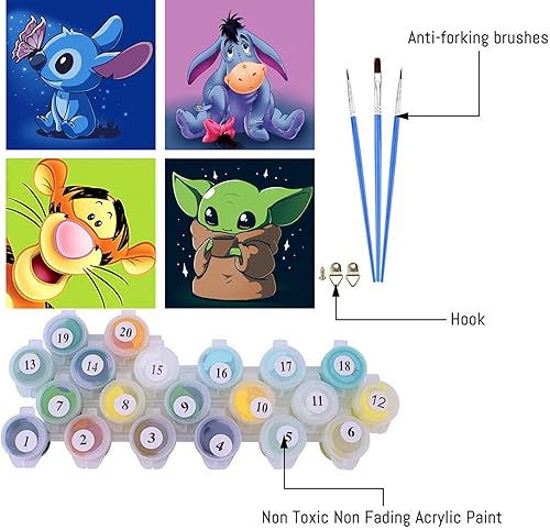 Miniatura 5 de LWZAYS Paquete de 4 pinturas por números para niños de 4 a 8 a 12 años, fácil de pintar con números, kits de pintura al óleo acrílica para