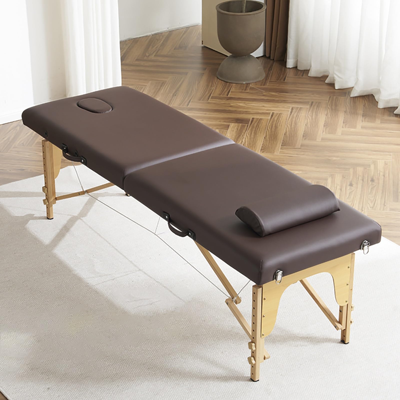 Lettino Massaggio Portatile Lettino for Spa Lettino for Ciglia Regolabile In Altezza 2 Lettino for Massaggi Portatile Pieghevole Lettino for Terapia del Tatuaggio Lettino for Spa(Brown,185*70 cm)