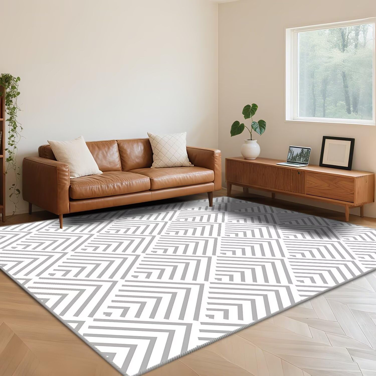 Tapis lavable anti-tache gris 200x300 cm à poils ras ultra doux