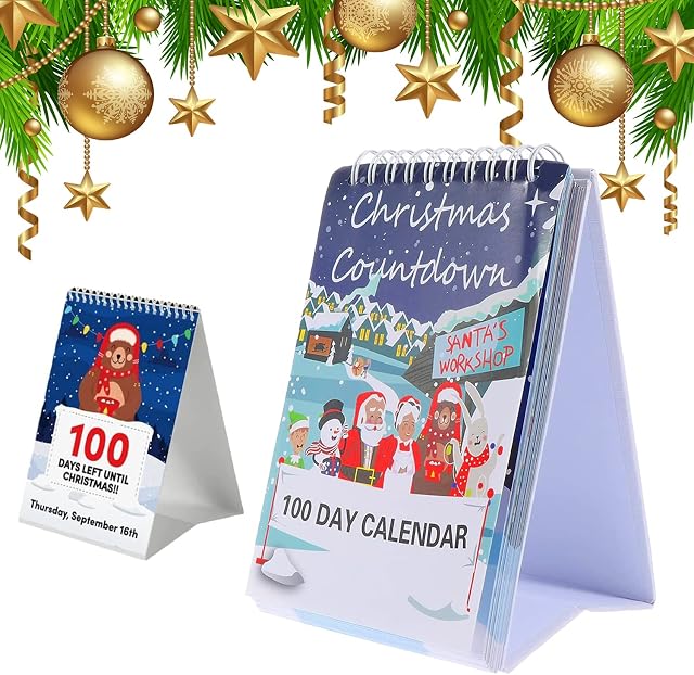 ROYEO 2022 Christmas Countdown Calendar, 100 Day Christmas Countdown Calendar, Fidget Advent Calendar, Desktop Advent Calendar for Home Office Room Decor, Christmas Count Down Gift for Kids